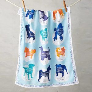 Anthropologie ZODIAC COMPANION Dish Towel blue dogs animal lover star power BOLO